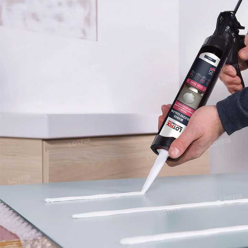 Application of LOTFIX C15 Mirror Silicone Sealant in the bathroom